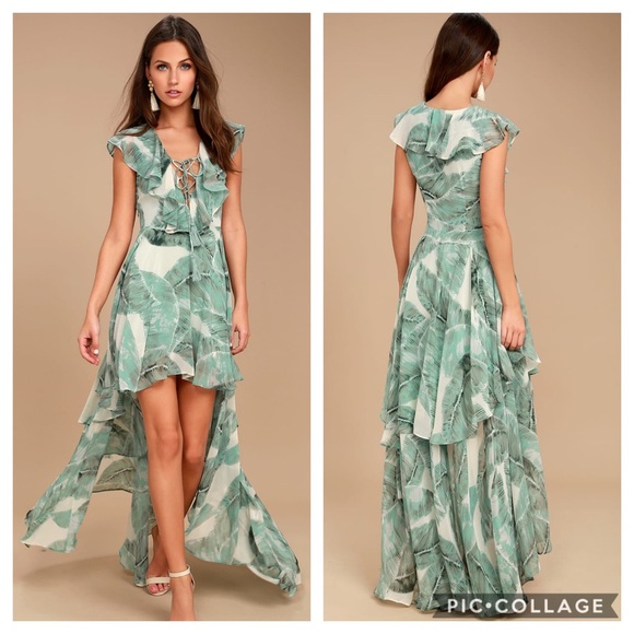 Lulus Dresses & Skirts - Lulu’s Meant to Be Sage Green Print High-Low Dress